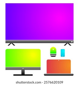 Home devices for work and entertainment. Personal computer, TV, Smart devices, Laptop and Smartphone, modern gradient icons. Vector illustration isolated on white background.