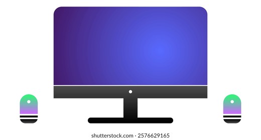 Home devices for work and entertainment. Personal computer and smart devices, modern gradient icon. Vector illustration isolated on white background.