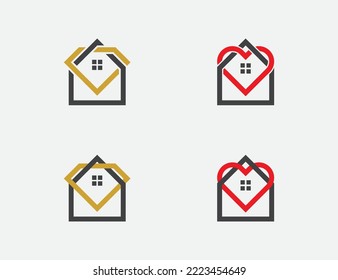 Home With Diamond And Heart Logo Bundle Set Concept Sign Icon Symbol Element Design. Real Estate, Realtor, Mortgage, House, Jewelry, Health Care, Medical Logotype. Vector Illustration Logo Template