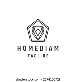 Plantilla de diseño de logotipo de línea de diamante casero vector plano