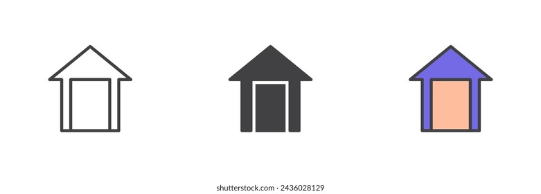 Inicio conjunto de iconos de estilo diferente. Línea, glifo y contorno relleno versión colorida, contorno y signo de vector relleno. Símbolo de la casa, ilustración del logotipo. Gráficos vectoriales