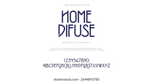 Home Difuse Modern abstract digital alphabet font. Minimal technology typography, Creative urban sport fashion futuristic font and with numbers. vector illustration