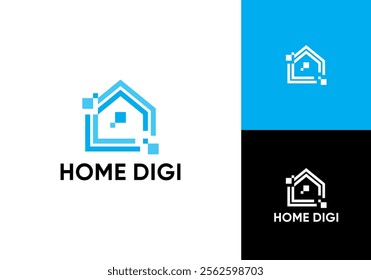 home digital technology logo design vector concept