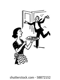 Home For Dinner - Retro Clip Art