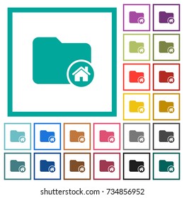 Home directory flat color icons with quadrant frames on white background