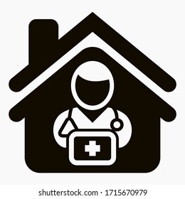 Home and doctor. Hospital. Clinic. Medical Center. Hospital emergency room. Place of examination of patients. Vector icon.
