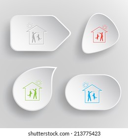 Home dog. White flat vector buttons on gray background.