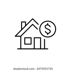 Heimat und Dollar. Immobilieninvestitionen, Wohnungsmarkt, Eigentum, Hypothek und Aktien. Pixel perfekt Symbol