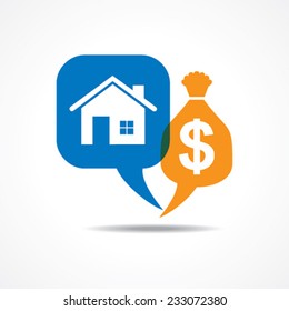 Home and dollar symbol in message bubble stock vector