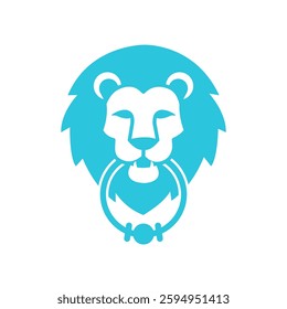 Home Door Knock Icon with a Majestic Guardian Lion, Blue Icon Set, Isolated on White