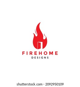 home door with red fire logo icon vector graphic design illustration idea