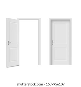 Home doors set, front, entry and indoor objects. House, estate facade, elegant lock and room security. Vector doors realistic style illustration