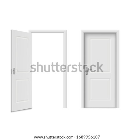 Home doors set, front, entry and indoor objects. House, estate facade, elegant lock and room security. Vector doors realistic style illustration