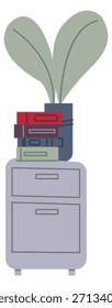 Home drawer side table with books and houseplant decoration
