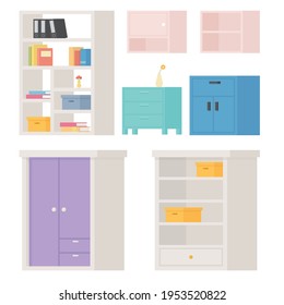 home drawers Pastel wood wardrobe set flat style