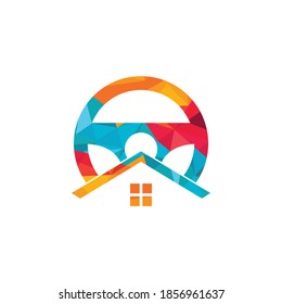 Plantilla de diseño del logotipo del vector de la unidad doméstica. Símbolo o icono del volante de dirección y de la casa.