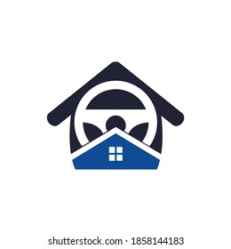 Home drive vector logo design template. Steering wheel and house symbol or icon.