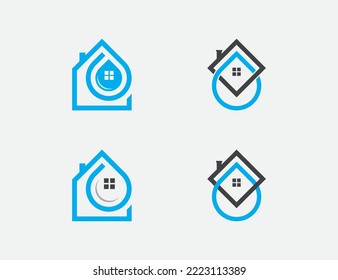 Home Drop Logo Bundle Set Concept icon sign symbol Element Design. House, Aqua, Mineral Oil, Droplet Logotype. Vector illustration template