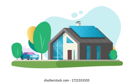 Home Eco Modern Future Or Contemporary Luxury House Architecture Building With Smart Solar Panel Energy Technology Vector Flat Cartoon, Ecological Green Business Property Villa Exterior Design