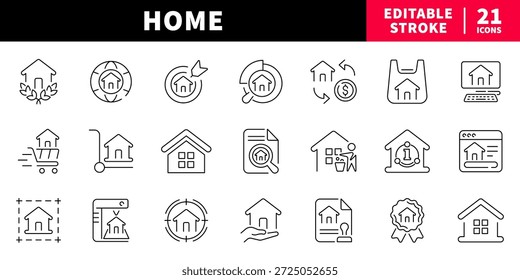 Conjunto de iconos de línea editables en casa. símbolos de casa y propiedad