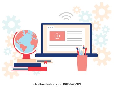 Home education concept. Webinar, digital classroom, online teaching. Modern vector illustration concept for website and mobile website development. 