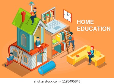 Home education isometric concept vector illustration