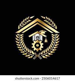 Home Education Logo. Creative vector symbol created using golden laurel wreath and stars.
