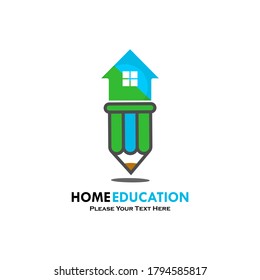 Home education logo design template illustration. there are pencil with home. suitable for education