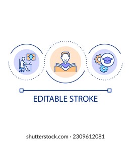 Home education loop concept icon. remote and distant learning. Gain knowledge. Student abstract idea thin line illustration. Isolated outline drawing. Editable stroke. Arial font used