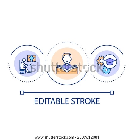 Home education loop concept icon. remote and distant learning. Gain knowledge. Student abstract idea thin line illustration. Isolated outline drawing. Editable stroke. Arial font used