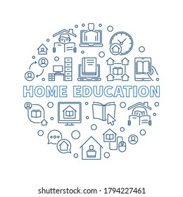 Home Education vector concept blue round illustration in thin line style on white background