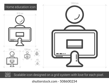 Icono de línea vectorial de educación residencial aislado en fondo blanco. Icono de línea de educación en el hogar para infografía, sitio web o aplicación. Icono escalable diseñado en un sistema de cuadrícula.