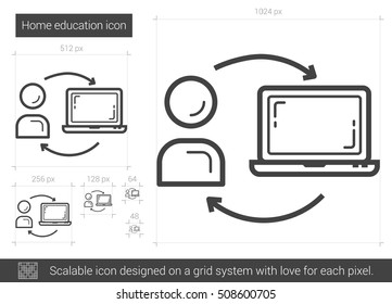 Home education vector line icon isolated on white background. Home education line icon for infographic, website or app. Scalable icon designed on a grid system.