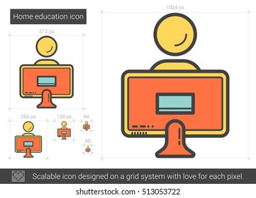 Home education vector line icon isolated on white background. Home education line icon for infographic, website or app. Scalable icon designed on a grid system.