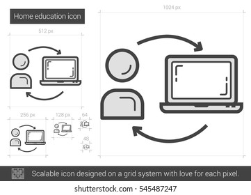 Hausunterricht, Vektorsymbol einzeln auf weißem Hintergrund. Home Education Line Symbol für Infografik, Website oder App. Skalierbares Symbol, das auf einem Gittersystem entworfen wurde.