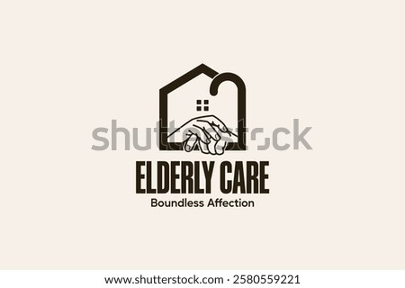 Home for the elderly logo design with the concept of two human hands holding a walking stick