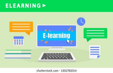 Home elearning banner. Flat illustration of home elearning vector banner for web design