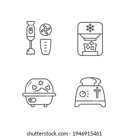 Iconos lineales de electrodomésticos domésticos. Mezclador de inmersión. Tecnología electrónica para la cocina. Símbolos de contorno de línea delgada personalizables. Ilustraciones aisladas del contorno vectorial. Trazo editable