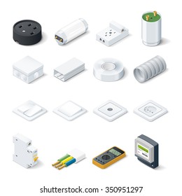 Home electric isometric icon set vector graphic illustration