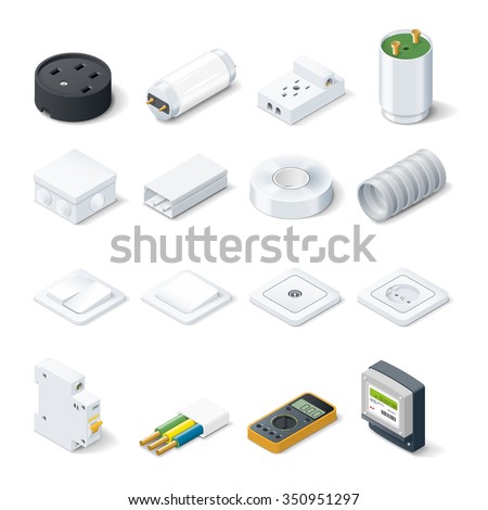 Home electric isometric icon set vector graphic illustration