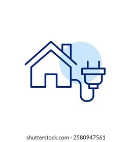 Home and electric plug. Smart power usage. Sustainable energy sources. Pixel perfect, editable stroke icon