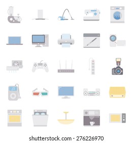 Home electrical appliances color flat icon set vector graphic illustration