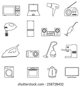 home electrical appliances outline icons set eps10