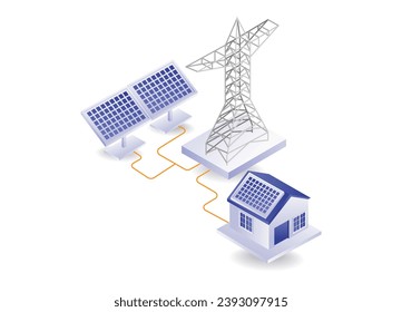 Home electrical energy from solar panels infographic concept