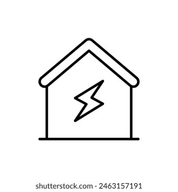 Home electrification icon. Simple outline style. House with lightning bolt, electric, construction, light, building, energy concept. Thin line symbol. Vector illustration isolated.