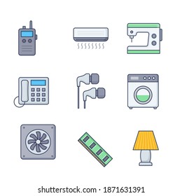 Home electronics appliances circle infographics template concept. Icons design for your product or design, web and mobile applications. Vector flat with long shadow illustration on blue background