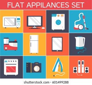 Home electronics appliances infographics template concept. Icons design for your product or design, web and mobile applications