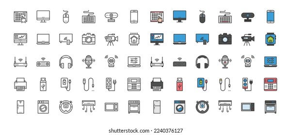 Home Electronics Devices  Icon Symbol Design Simple Set For Using In Web Graphics Report Logo Infographics. Best Quality Outline Symbol Vector Collection ,Camera, Head Phone, Multimedia
