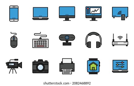 Home Electronics Devices Icons Vector ,Camera, Head Phone, Multimedia