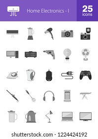 Home Electronics Flat Greyscale Icons